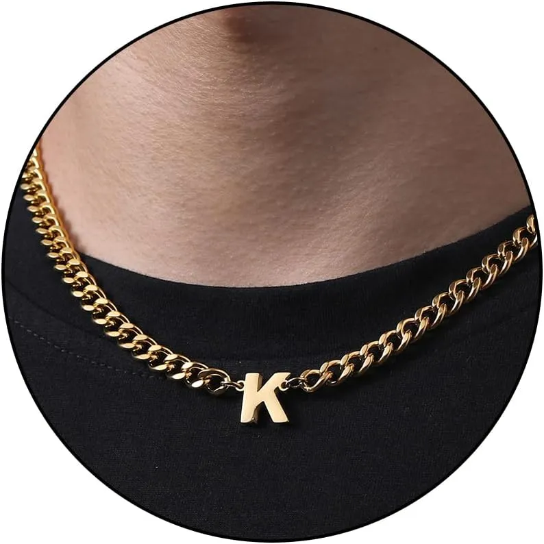 DuoDiner Initial A-Z Cuban Link Chain Necklaces for Men Boys Women Letter Pendant Stainless Steel 6.5mm 18 2 Inches,Jewelry Gifts