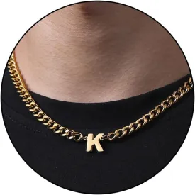 DuoDiner Initial A-Z Cuban Link Chain Necklaces for Men Boys Women Letter Pendant Stainless Steel 6.5mm 18 2 Inches,Jewelry Gifts