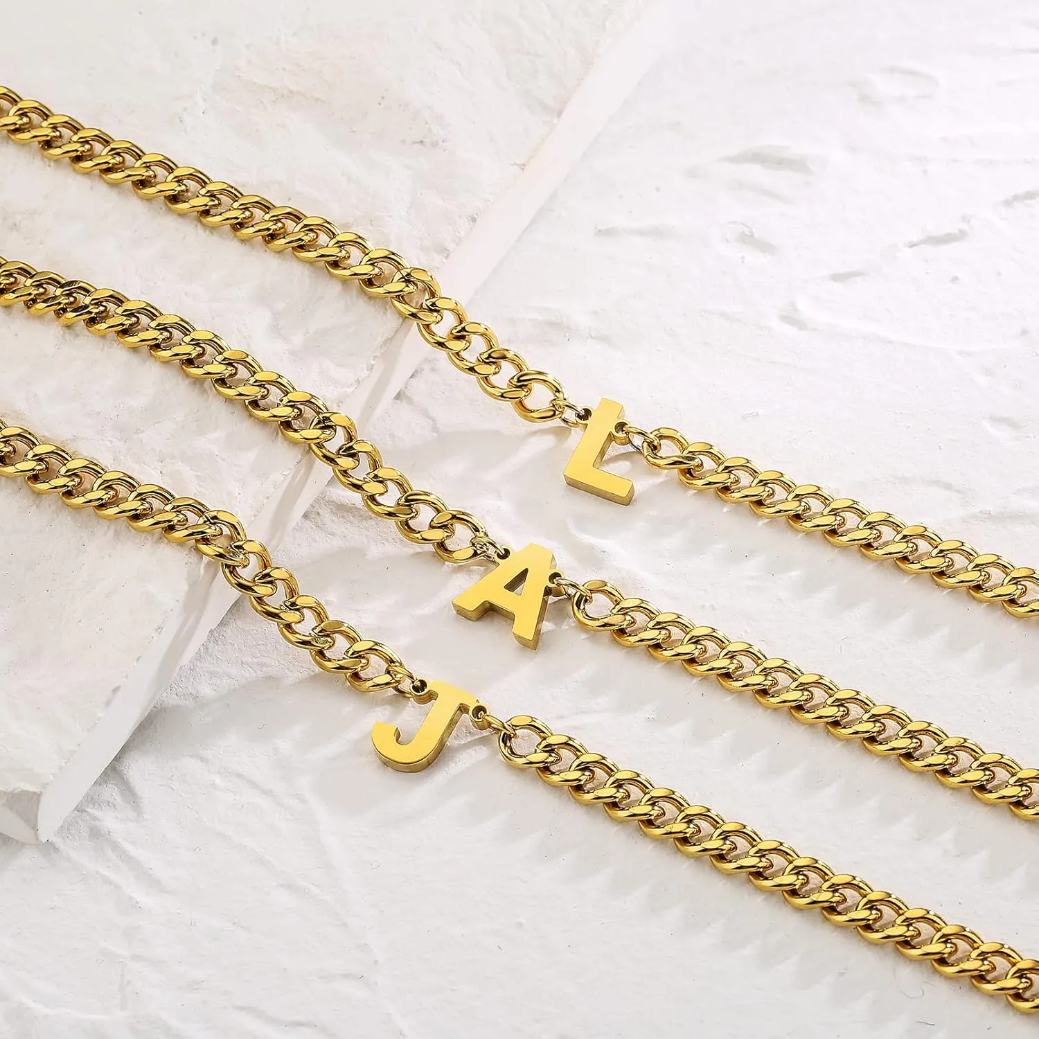 DuoDiner Initial A-Z Cuban Link Chain Necklaces for Men Boys Women Letter Pendant Stainless Steel 6.5mm 18 2 Inches,Jewelry Gifts