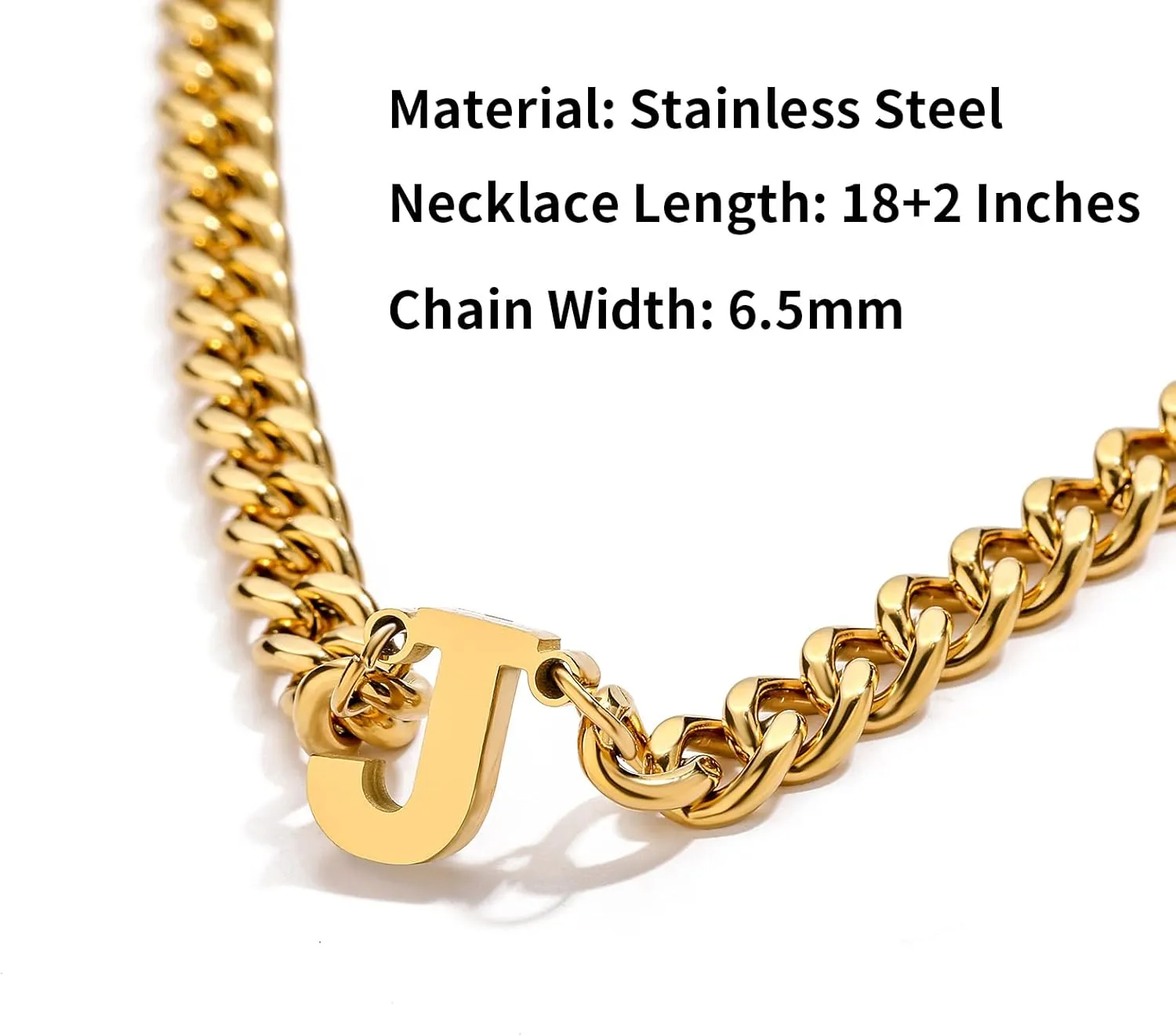 DuoDiner Initial A-Z Cuban Link Chain Necklaces for Men Boys Women Letter Pendant Stainless Steel 6.5mm 18 2 Inches,Jewelry Gifts