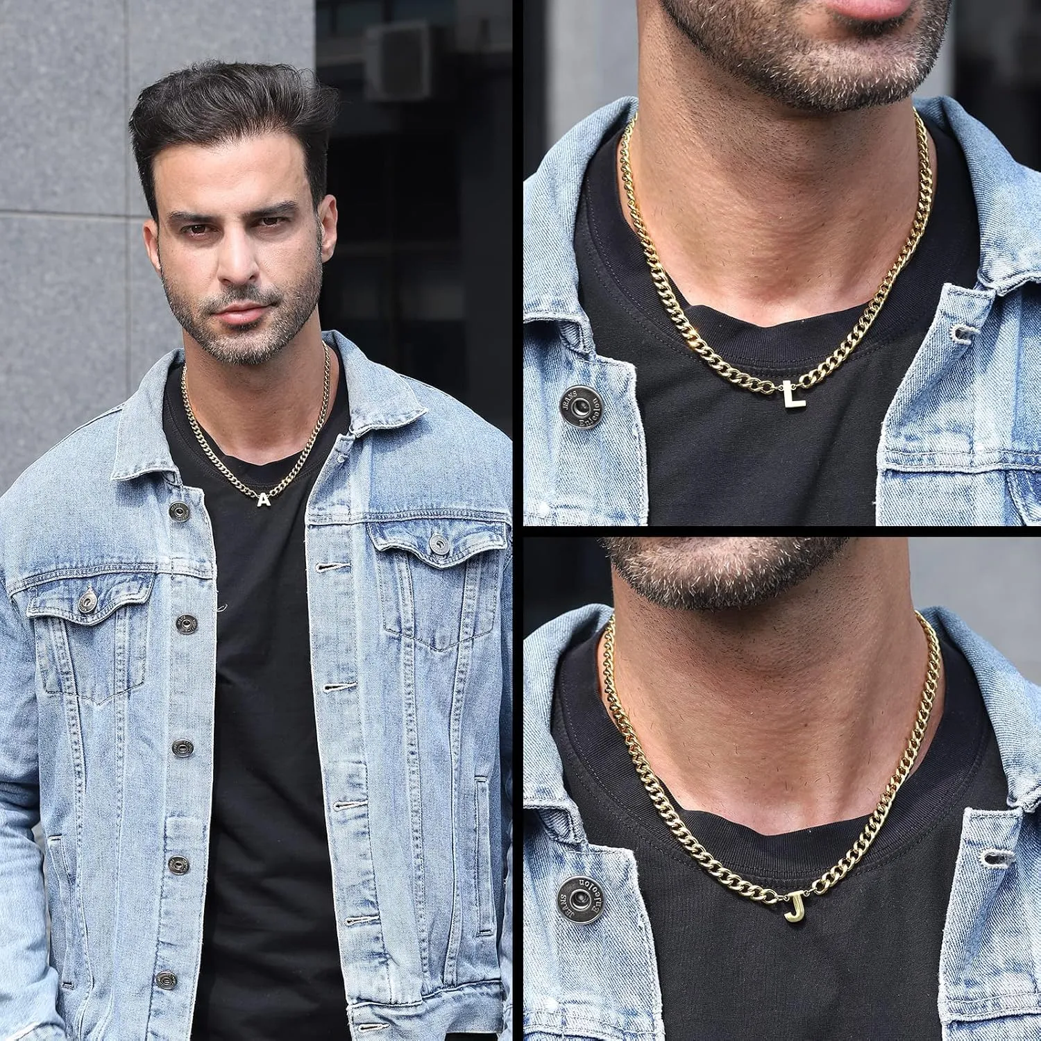 DuoDiner Initial A-Z Cuban Link Chain Necklaces for Men Boys Women Letter Pendant Stainless Steel 6.5mm 18 2 Inches,Jewelry Gifts