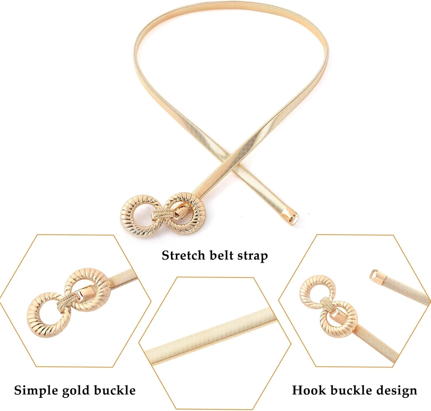E-Clover Womens Fashion Metal Stretch Waist Skinny Belt Waistband