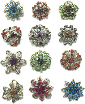 Ezing 12pcs Lot Antique Vintage Gold Plated Crystal Brooch for Wedding Bouquet (I)