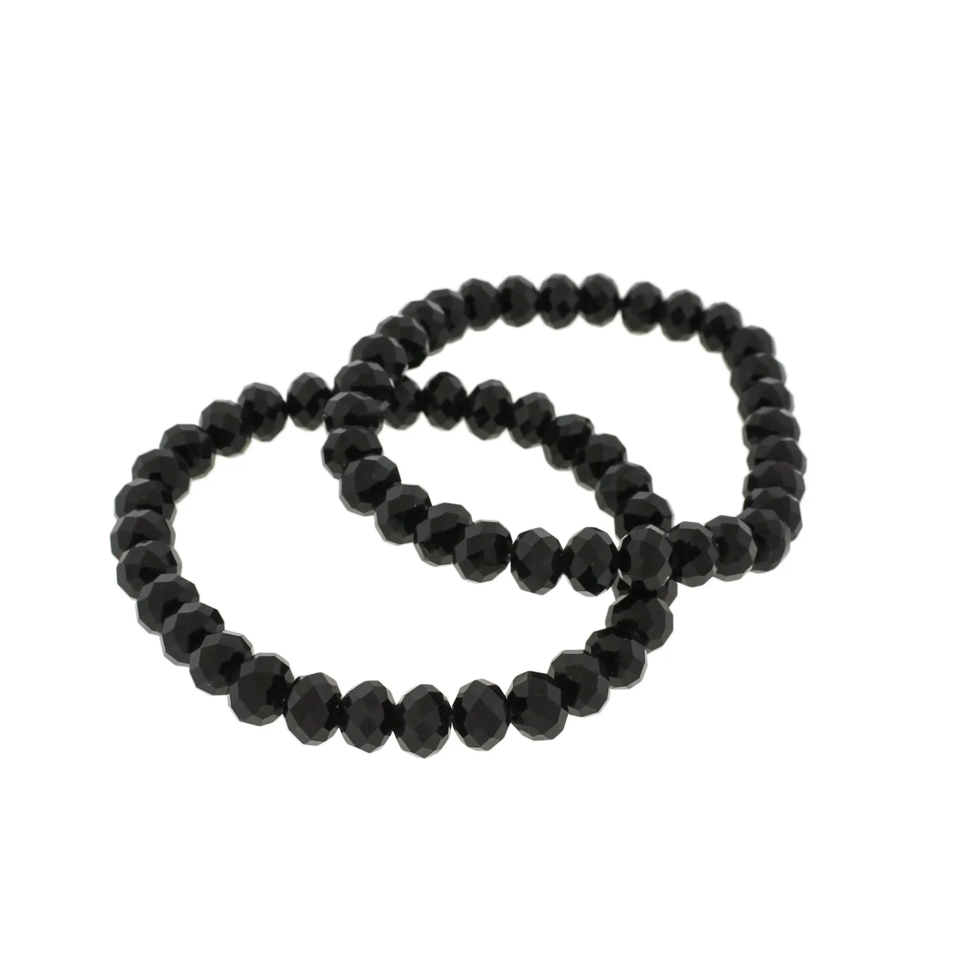 Faceted Glass Bead Bracelet 60mm - Polished Black - 1 Bracelet - BB189