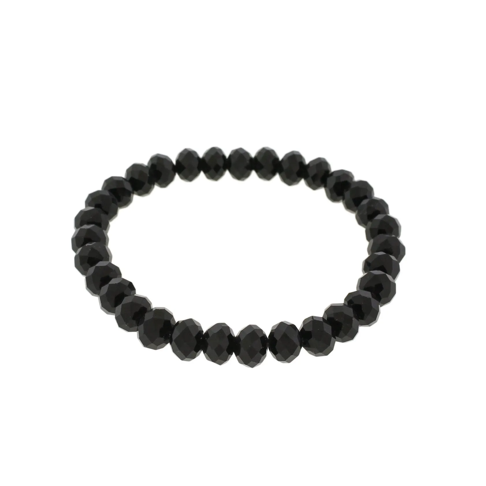 Faceted Glass Bead Bracelet 60mm - Polished Black - 1 Bracelet - BB189