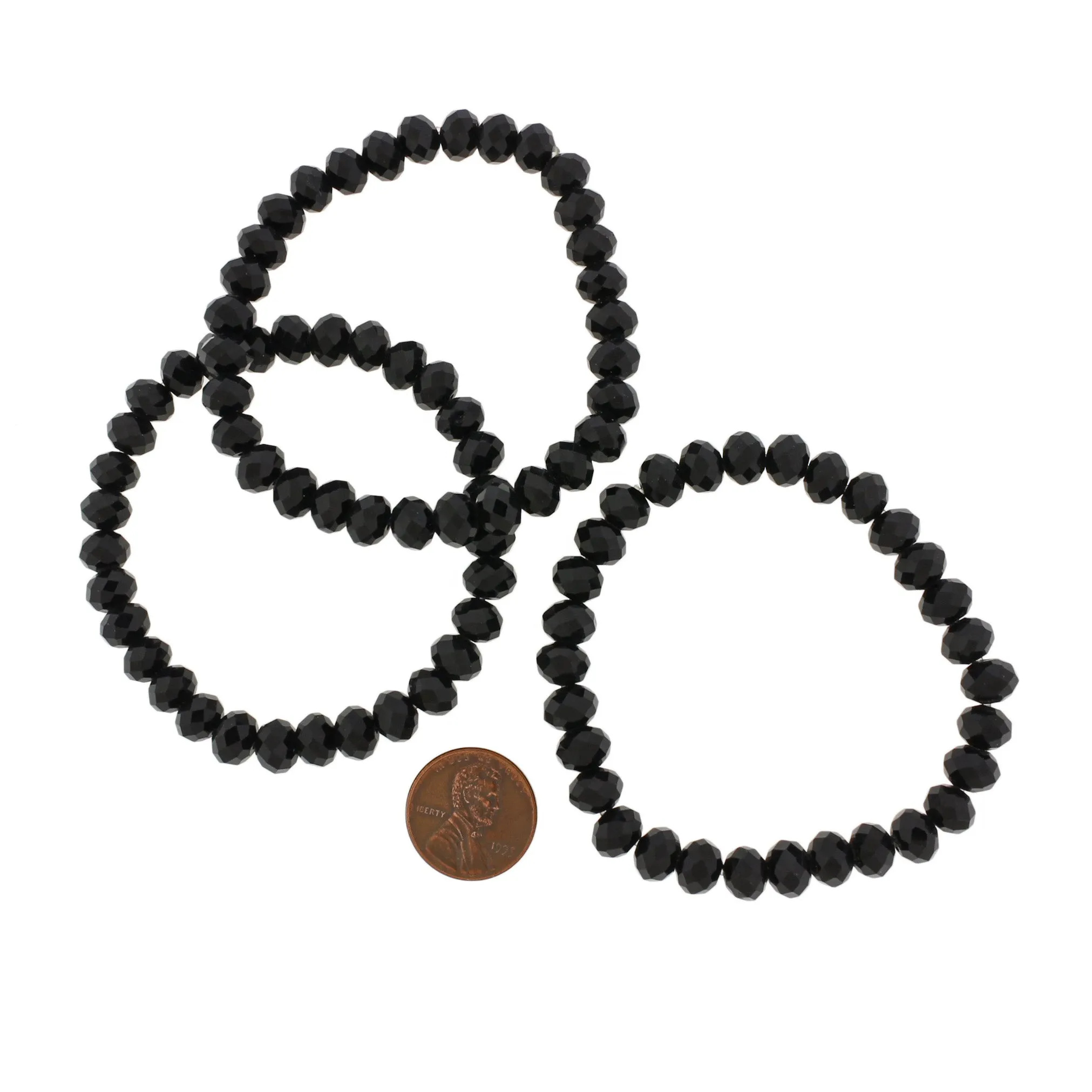 Faceted Glass Bead Bracelet 60mm - Polished Black - 1 Bracelet - BB189