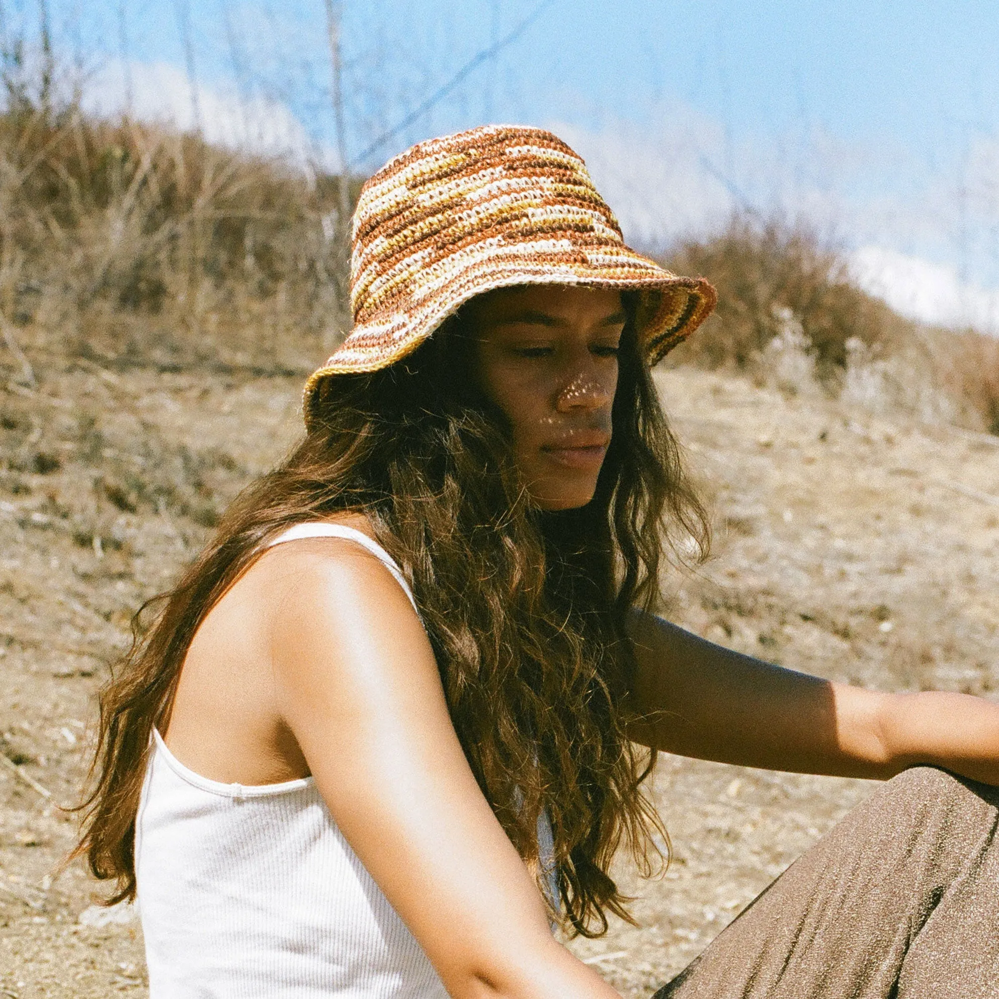 Fall Bucket Hat - Crocheted Multicolor Stripe by Made by Minga