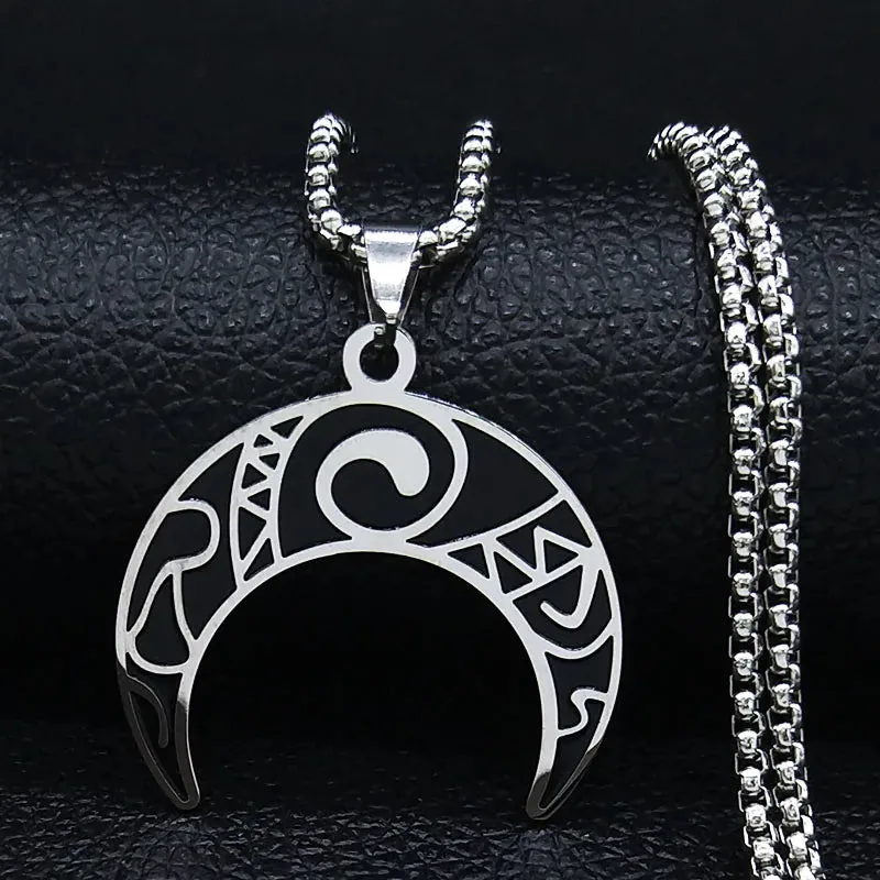 Fashion Flower of Life Moon Stainless Steel Necklace for Women Silver Color Necklaces