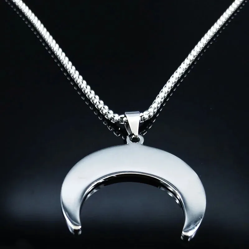 Fashion Flower of Life Moon Stainless Steel Necklace for Women Silver Color Necklaces