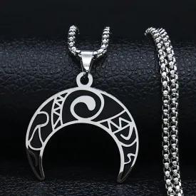 Fashion Flower of Life Moon Stainless Steel Necklace for Women Silver Color Necklaces