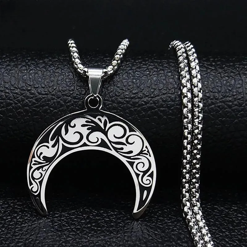 Fashion Flower of Life Moon Stainless Steel Necklace for Women Silver Color Necklaces