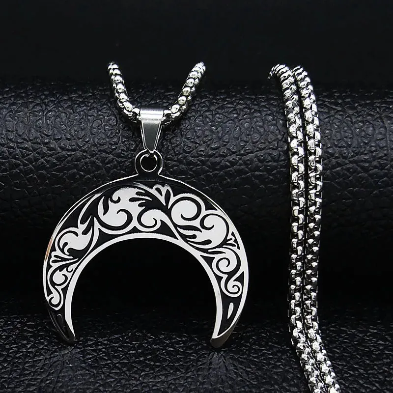 Fashion Flower of Life Moon Stainless Steel Necklace for Women Silver Color Necklaces