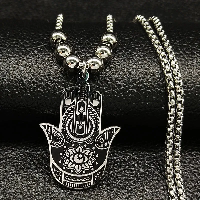 Fashion Hamsa Hand Stainless Steel Chain Necklace for Men Gold Color Necklaces