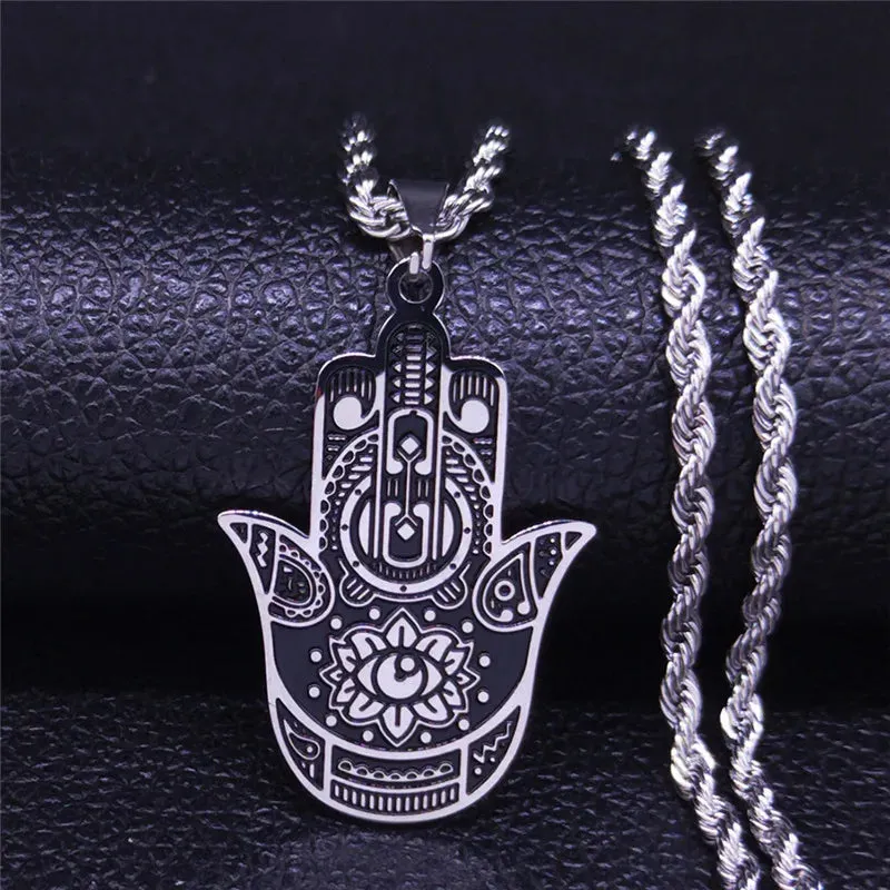 Fashion Hamsa Hand Stainless Steel Chain Necklace for Men Gold Color Necklaces