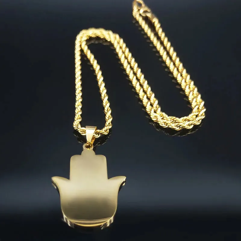 Fashion Hamsa Hand Stainless Steel Chain Necklace for Men Gold Color Necklaces