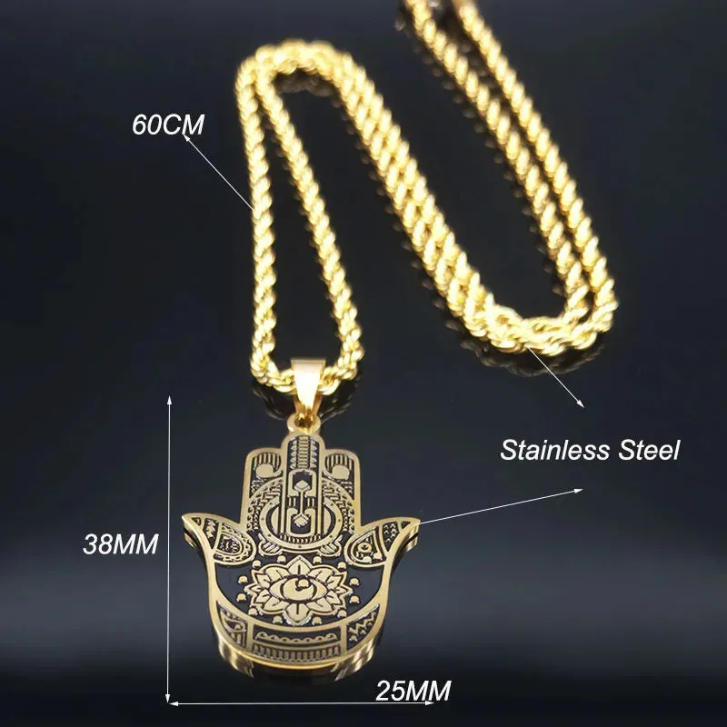 Fashion Hamsa Hand Stainless Steel Chain Necklace for Men Gold Color Necklaces