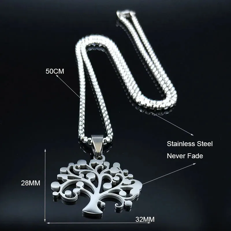 Fashion Tree of Life Necklaces Women Silver Color Stainless Steel Note Necklaces