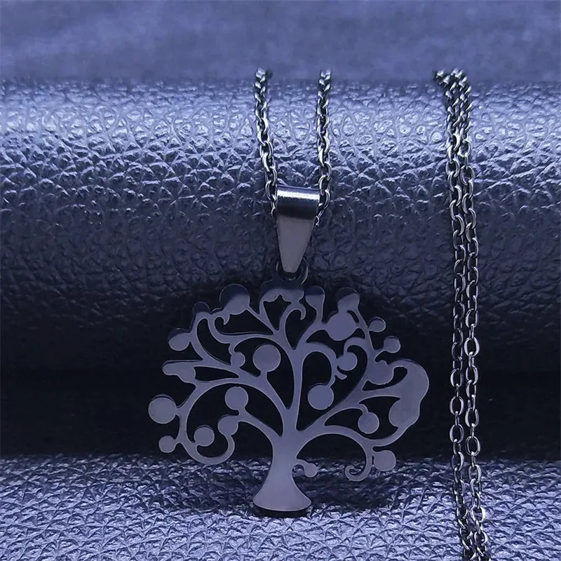 Fashion Tree of Life Necklaces Women Silver Color Stainless Steel Note Necklaces