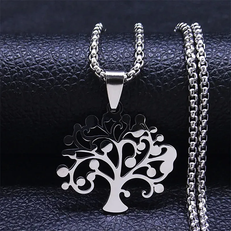 Fashion Tree of Life Necklaces Women Silver Color Stainless Steel Note Necklaces
