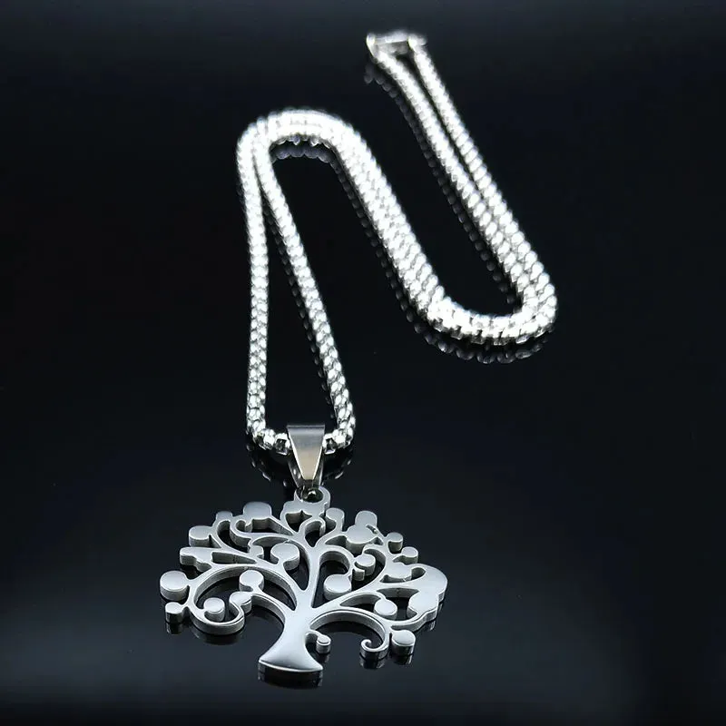 Fashion Tree of Life Necklaces Women Silver Color Stainless Steel Note Necklaces