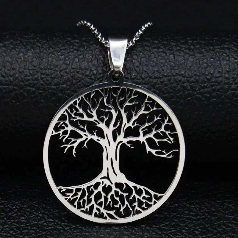 Fashion Tree of Life Necklaces Women Silver Color Stainless Steel Note Necklaces