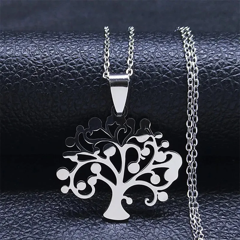Fashion Tree of Life Necklaces Women Silver Color Stainless Steel Note Necklaces
