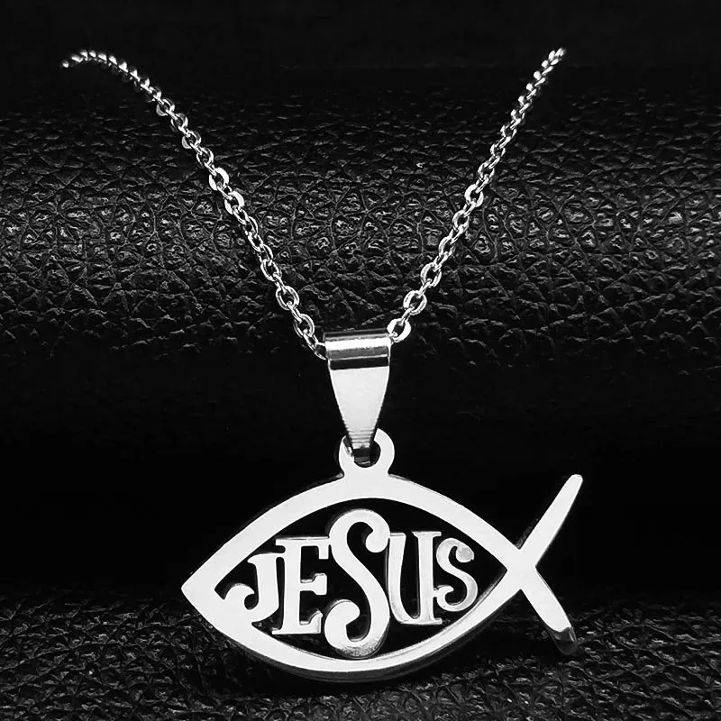 Fish Jesus Stainless Steel Necklace Christian Ichthys Necklaces Pendants