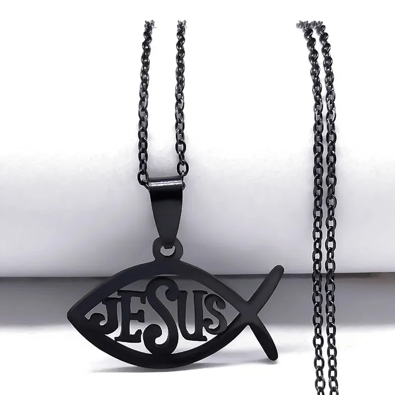 Fish Jesus Stainless Steel Necklace Christian Ichthys Necklaces Pendants