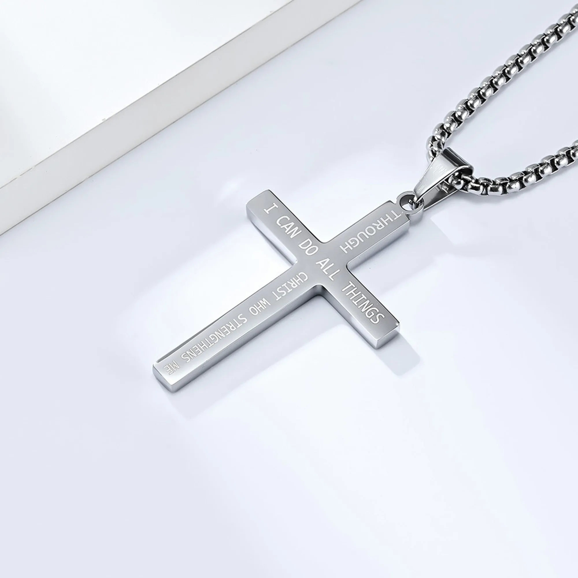 Flag Cross with 24 in Stainless Steel Chain – Silver Color