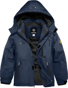 GEMYSE Boy's Waterproof Ski Snow Jacket Hooded Fleece Windproof Winter Jacket