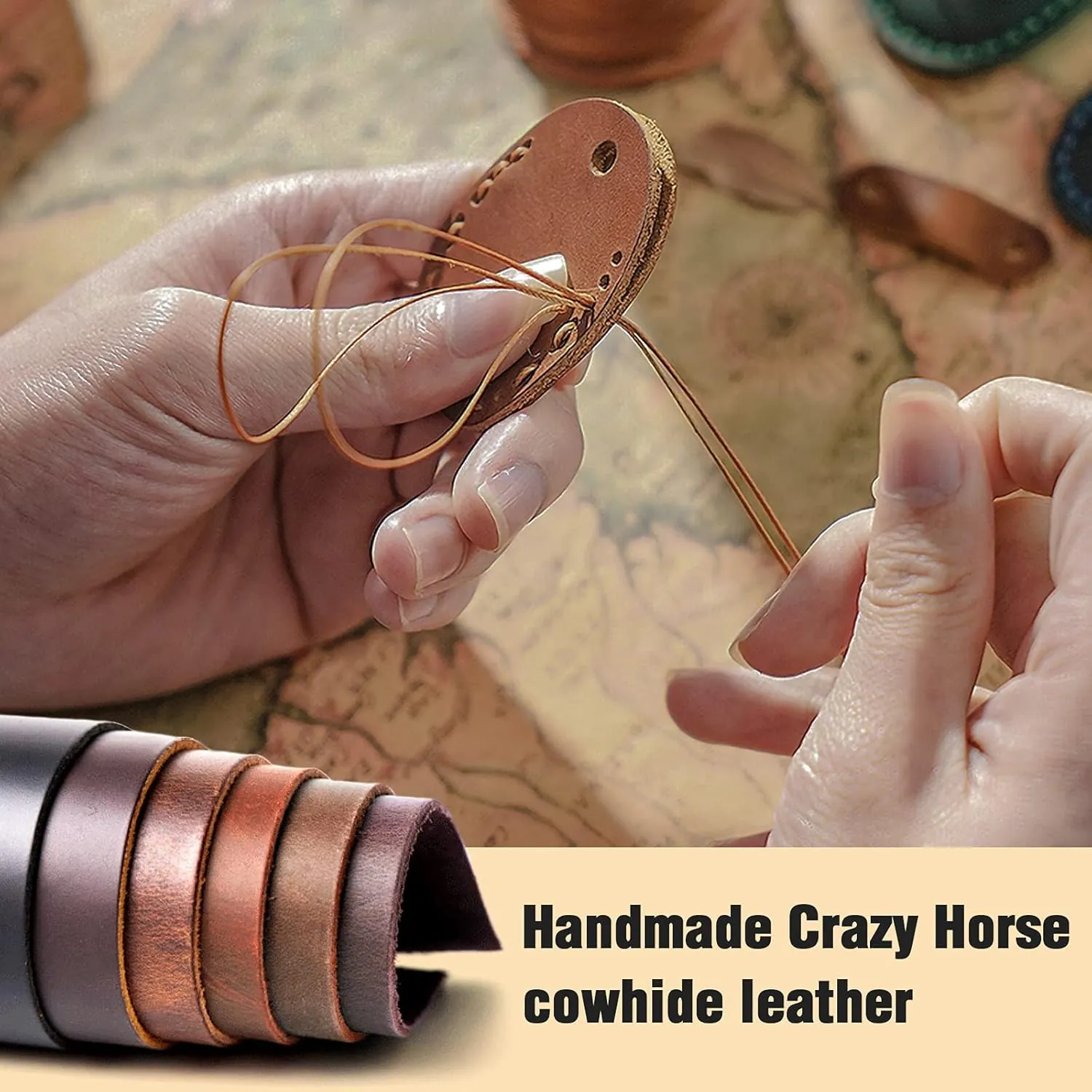 Genuine Leather Airtag Holder, Portable Handcraft Leather Air Tag Keychain with Keyring and Screwdriver, Full Coverage Air Tag Protective Case Cover Accessories - Brown
