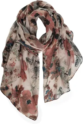 GERINLY Lightweight Scarves Fashion Flowers Print Women Cotton Wrap Scarf Head Shawl Summer Gift