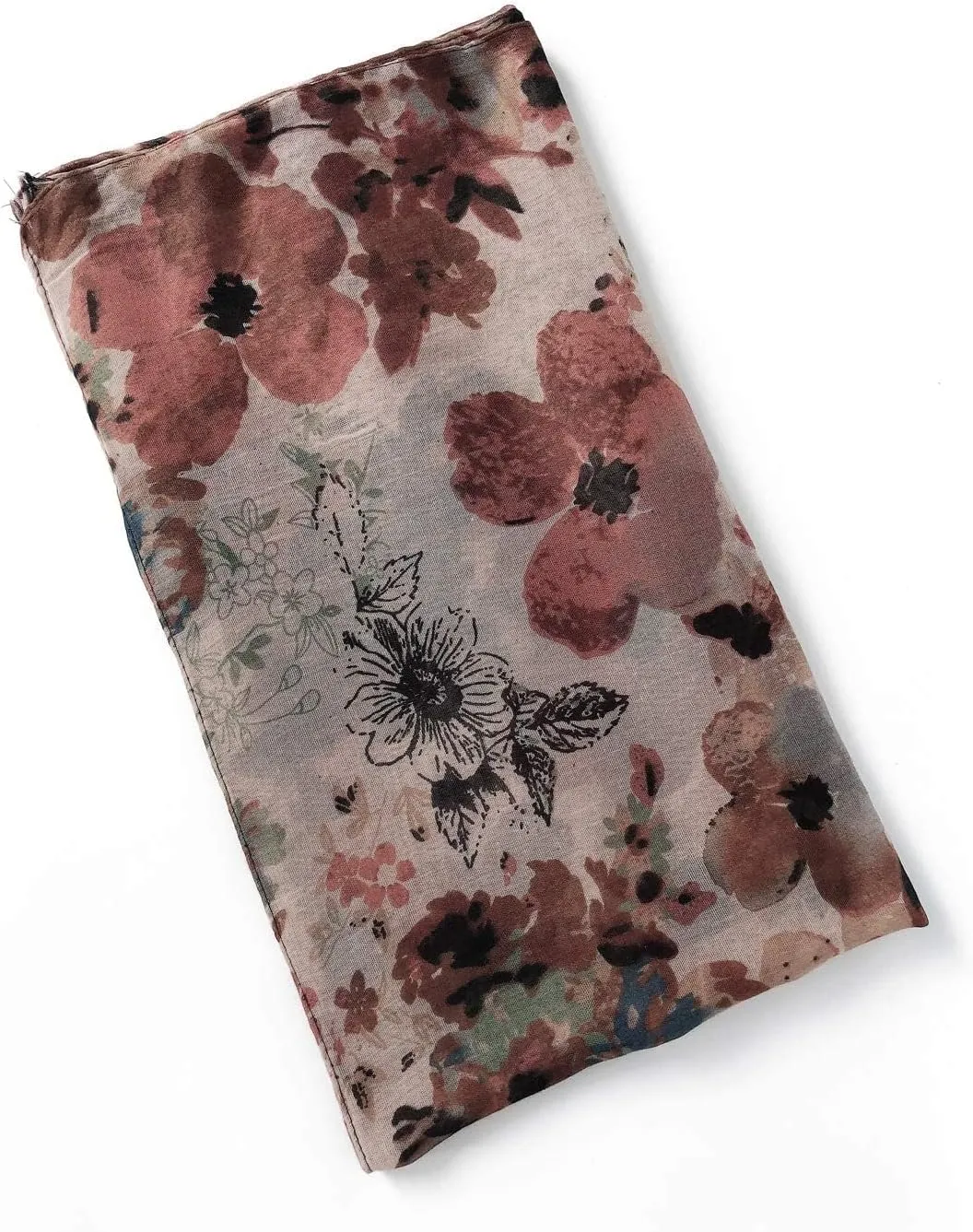 GERINLY Lightweight Scarves Fashion Flowers Print Women Cotton Wrap Scarf Head Shawl Summer Gift