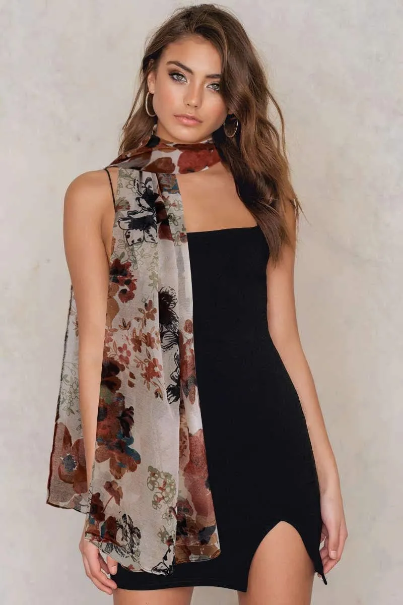 GERINLY Lightweight Scarves Fashion Flowers Print Women Cotton Wrap Scarf Head Shawl Summer Gift