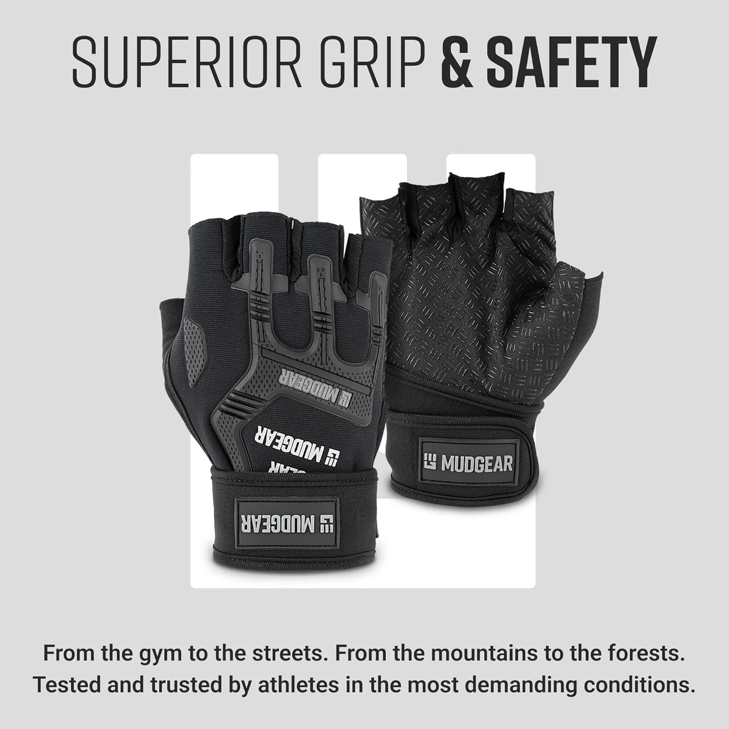 Gloves - Durable Fingerless Workout Gloves with Wrist Support for Obstacle Races and Fitness Training, Improves Grip, Protects Hands, Boosts Performance
