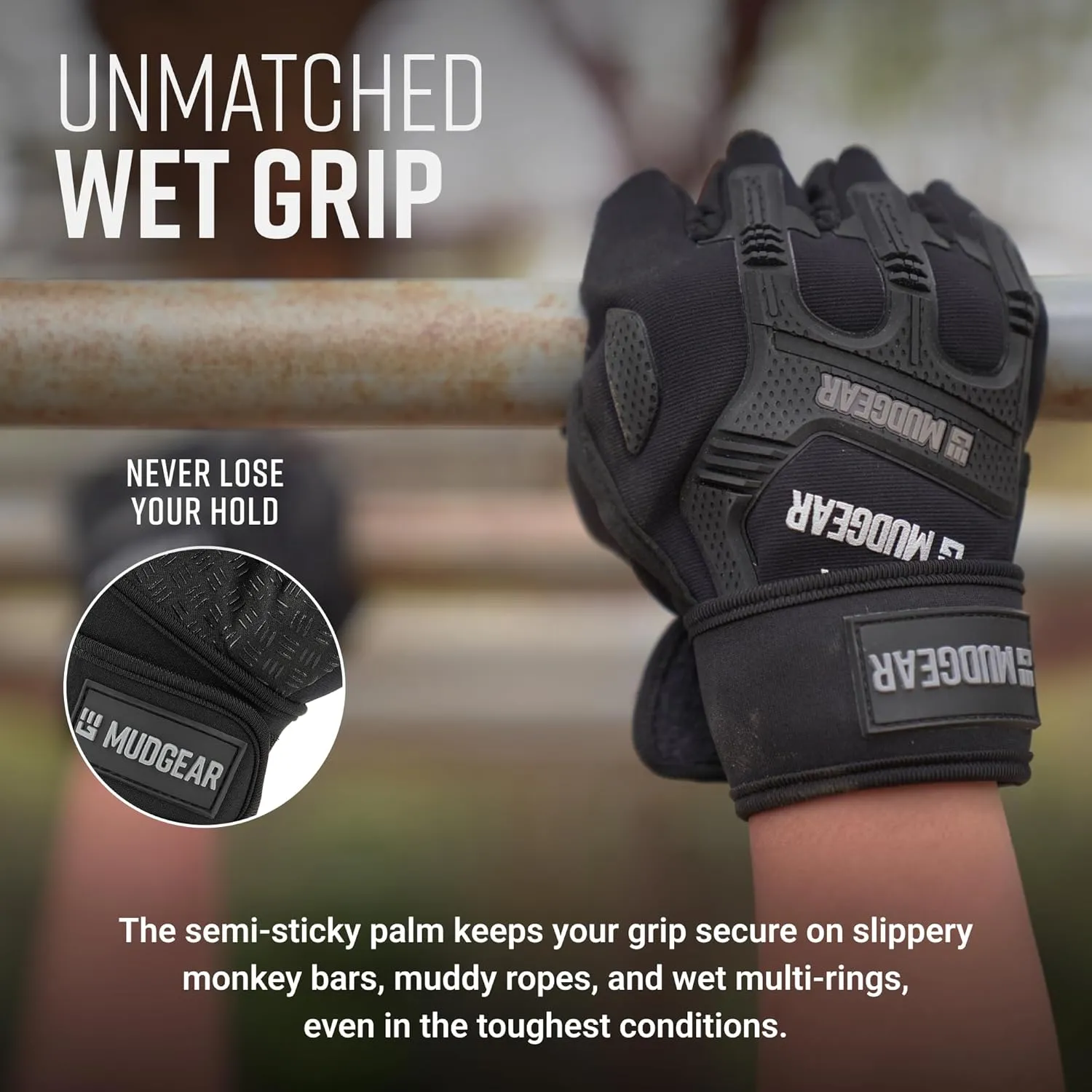 Gloves - Durable Fingerless Workout Gloves with Wrist Support for Obstacle Races and Fitness Training, Improves Grip, Protects Hands, Boosts Performance