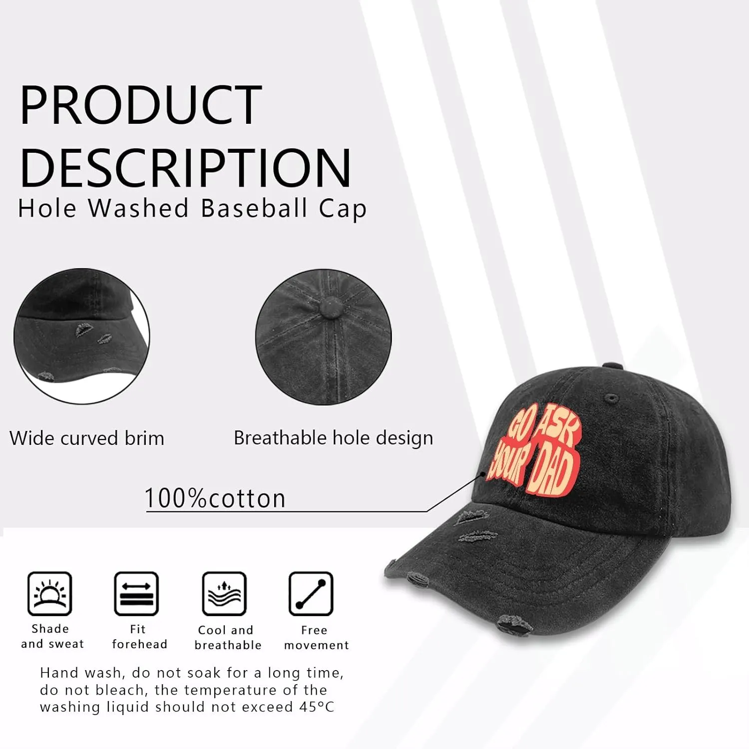 Go Ask Your Dad Hats for Men Washed Distressed Baseball Caps Vintage Washed Ball Cap Light Weight