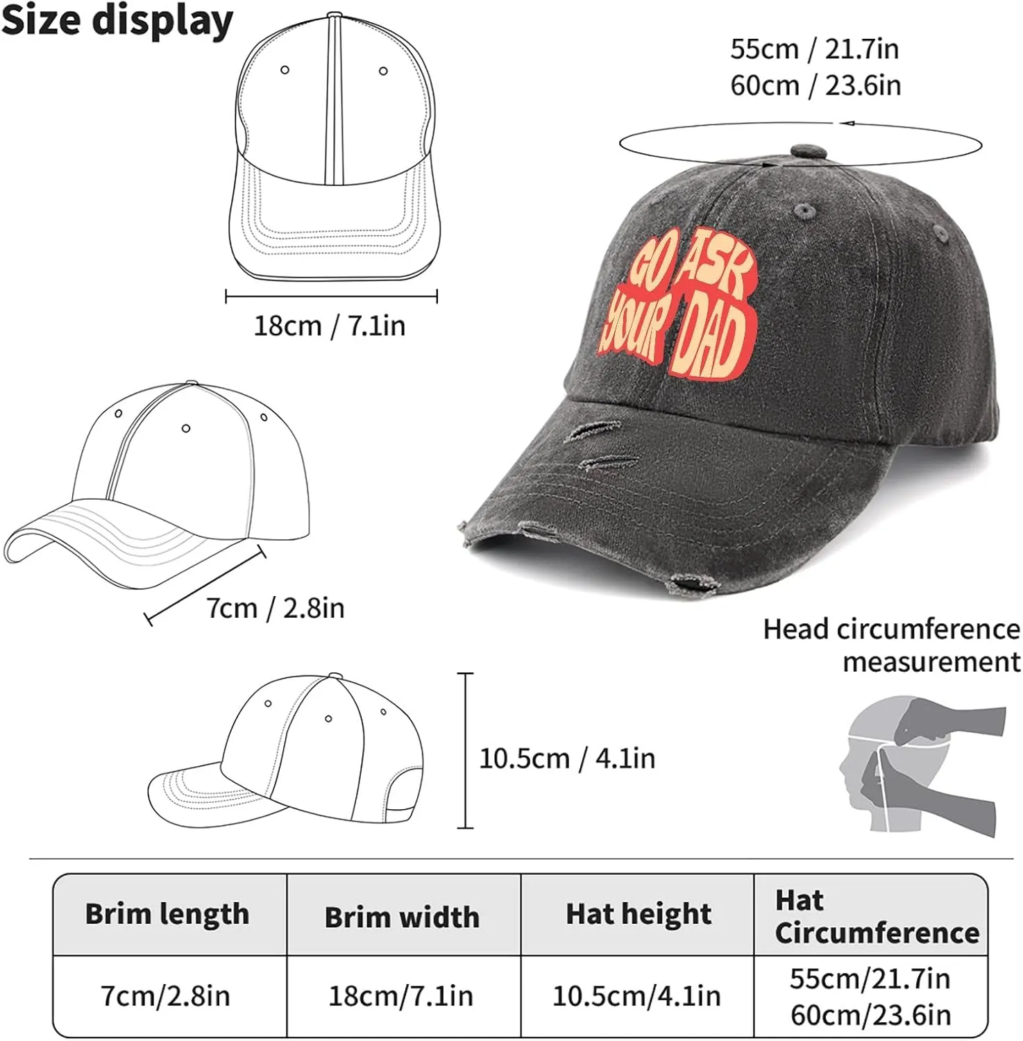 Go Ask Your Dad Hats for Men Washed Distressed Baseball Caps Vintage Washed Ball Cap Light Weight