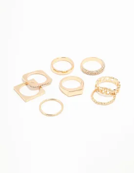 Gold Diamante Square Stacking Rings 8-Pack
