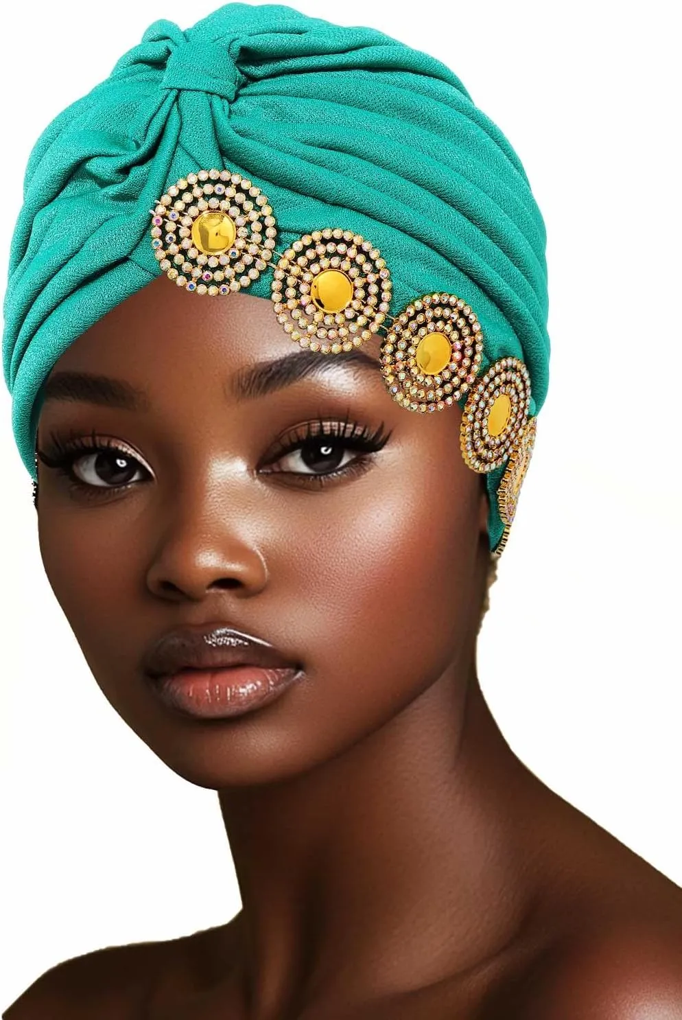 HeadWrap Hair Turbans African Turban Flower Pearl Crystal Twisted Head Turban for Women Fashion