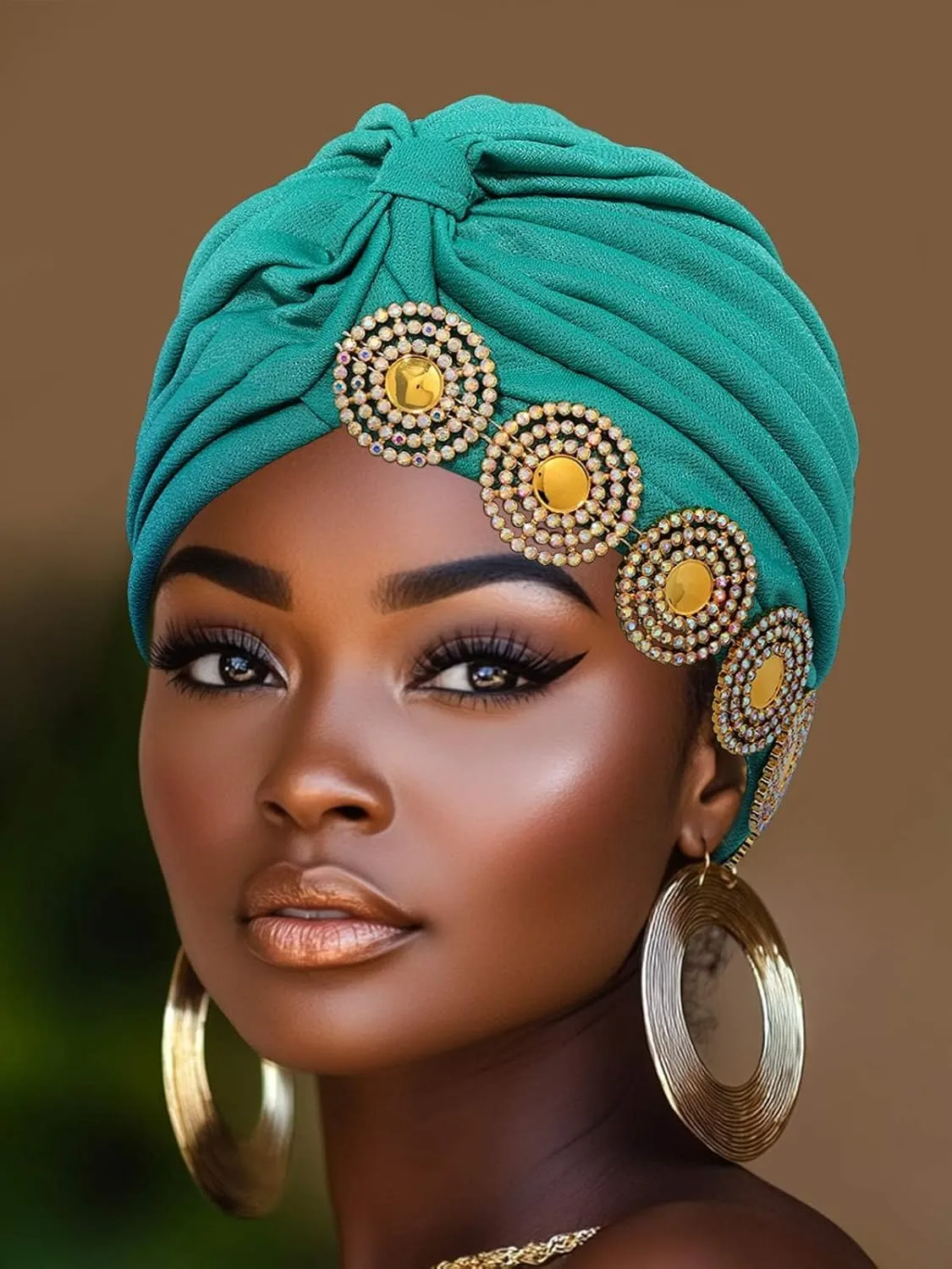 HeadWrap Hair Turbans African Turban Flower Pearl Crystal Twisted Head Turban for Women Fashion