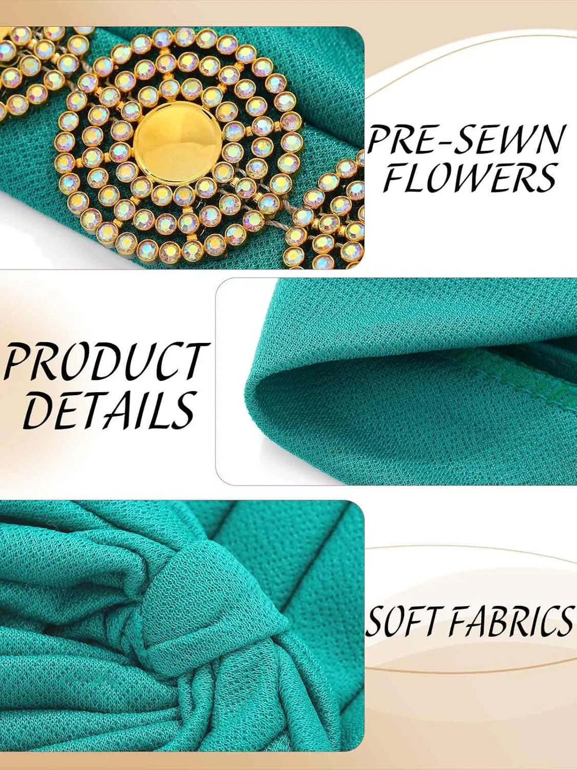 HeadWrap Hair Turbans African Turban Flower Pearl Crystal Twisted Head Turban for Women Fashion