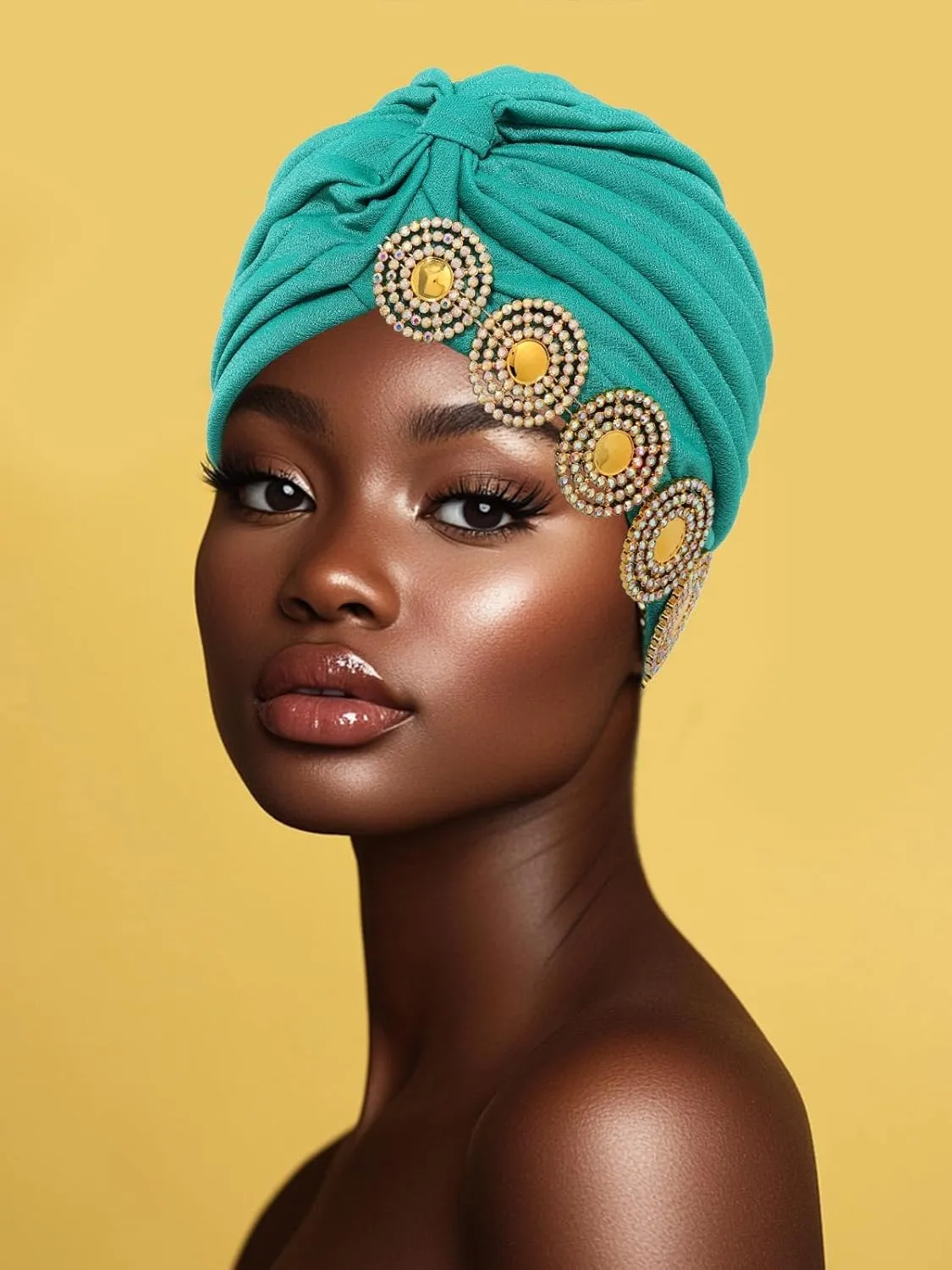 HeadWrap Hair Turbans African Turban Flower Pearl Crystal Twisted Head Turban for Women Fashion