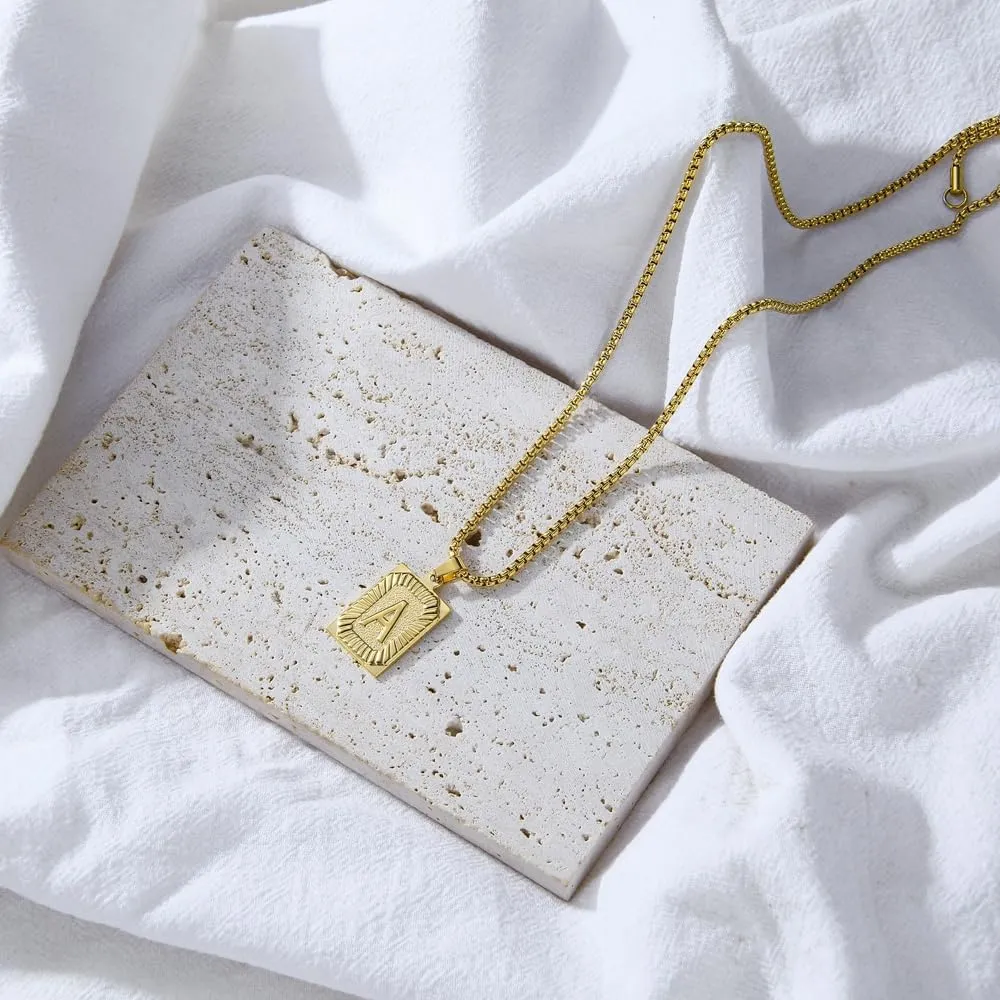 Initial Letter Necklace for Men, 22 inch Initial Pendant Necklace Chain, Dog Tag Chain Jewelry Fathers Day Dad Gifts Birthday Christmas Gifts, Stainless Steel