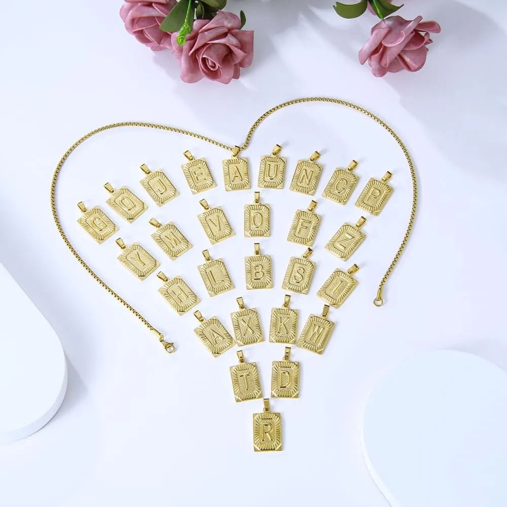 Initial Letter Necklace for Men, 22 inch Initial Pendant Necklace Chain, Dog Tag Chain Jewelry Fathers Day Dad Gifts Birthday Christmas Gifts, Stainless Steel