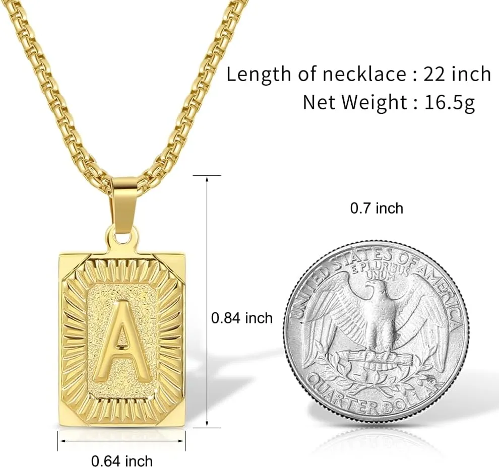 Initial Letter Necklace for Men, 22 inch Initial Pendant Necklace Chain, Dog Tag Chain Jewelry Fathers Day Dad Gifts Birthday Christmas Gifts, Stainless Steel