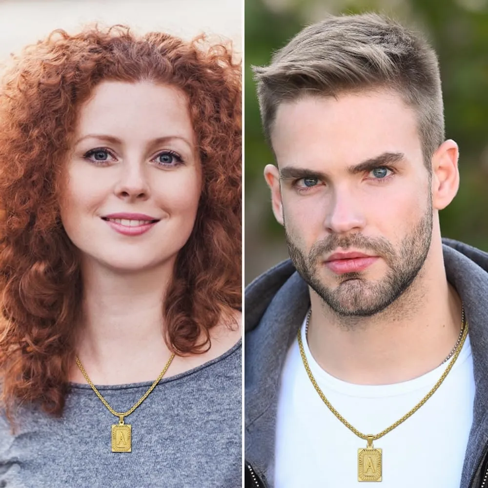 Initial Letter Necklace for Men, 22 inch Initial Pendant Necklace Chain, Dog Tag Chain Jewelry Fathers Day Dad Gifts Birthday Christmas Gifts, Stainless Steel