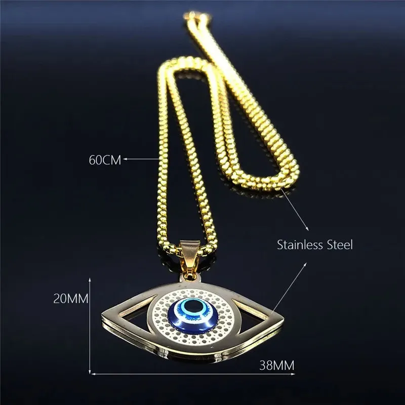 Islam Hamsa Turkey Eye Stainless Steel Necklaces Pendants Gold Color Necklace