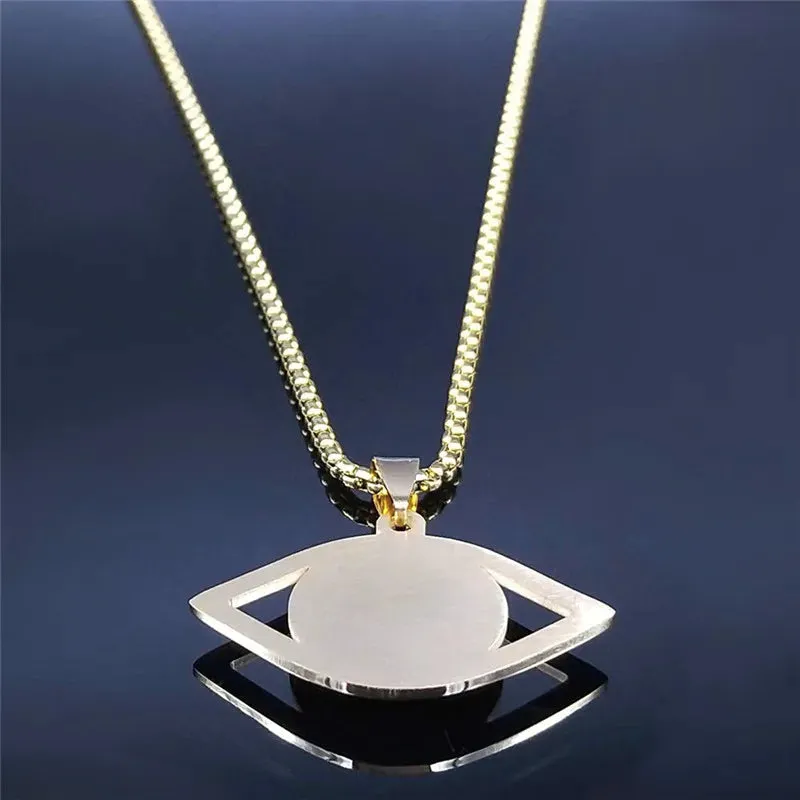 Islam Hamsa Turkey Eye Stainless Steel Necklaces Pendants Gold Color Necklace