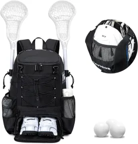 Lacrosse Bag for Kids and Youth, Lacrosse Backpack with Helmet Holder and Shoes Compartment, Waterproof Field Hockey Gears Bag for Boys & Girls